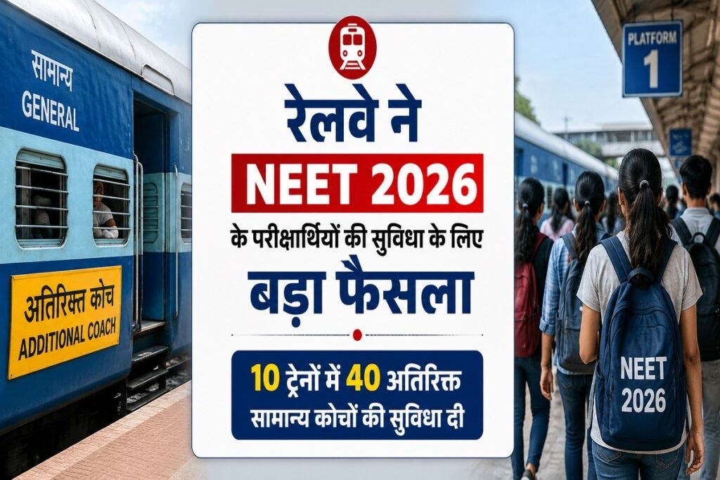 CG News : NEET 2026 अभ्यर्थियों को रेलवे की बड़ी सौगात, 10 ट्रेनों में लगाए गए 40 अतिरिक्त जनरल कोच