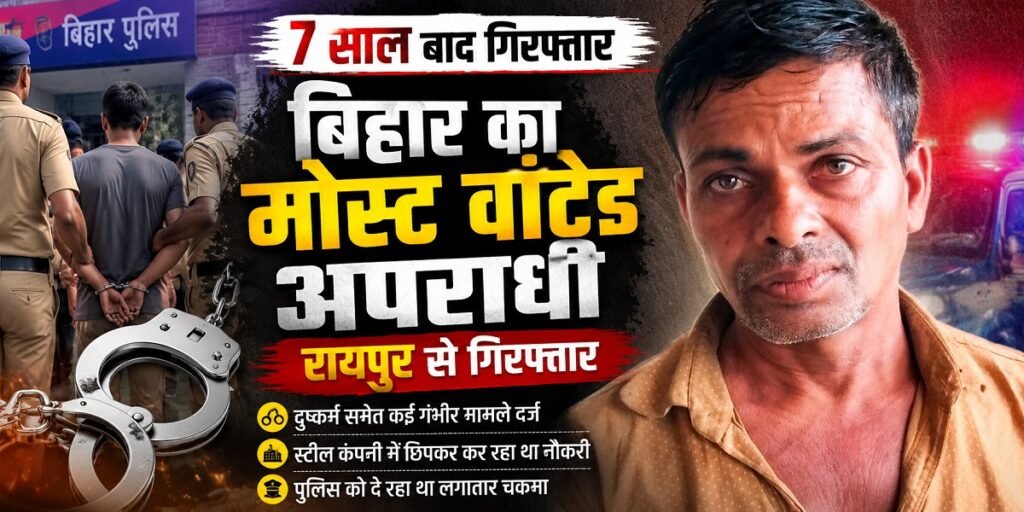 CRIME NEWS : 7 साल से फरार बिहार का मोस्ट वांटेड आपराधी रायपुर में गिरफ्तार, स्टील कंपनी में नौकरी कर पुलिस को दे रहा था चकमा
