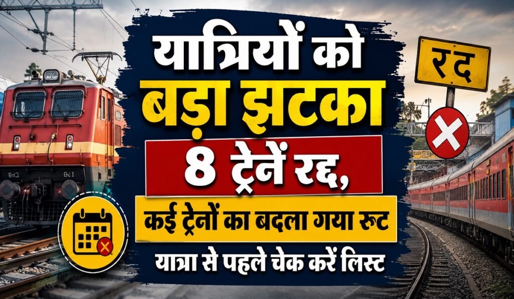 CG Train Cancelled: यात्रियों को बड़ा झटका, 8 ट्रेनें रद्द, कई ट्रेनों का बदला गया रूट; यात्रा से पहले चेक करें लिस्ट