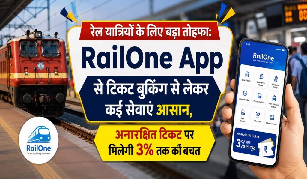 रेल यात्रियों के लिए बड़ा तोहफा: RailOne App से टिकट बुकिंग से लेकर कई सेवाएं आसान, अनारक्षित टिकट पर मिलेगी 3% तक की बचत