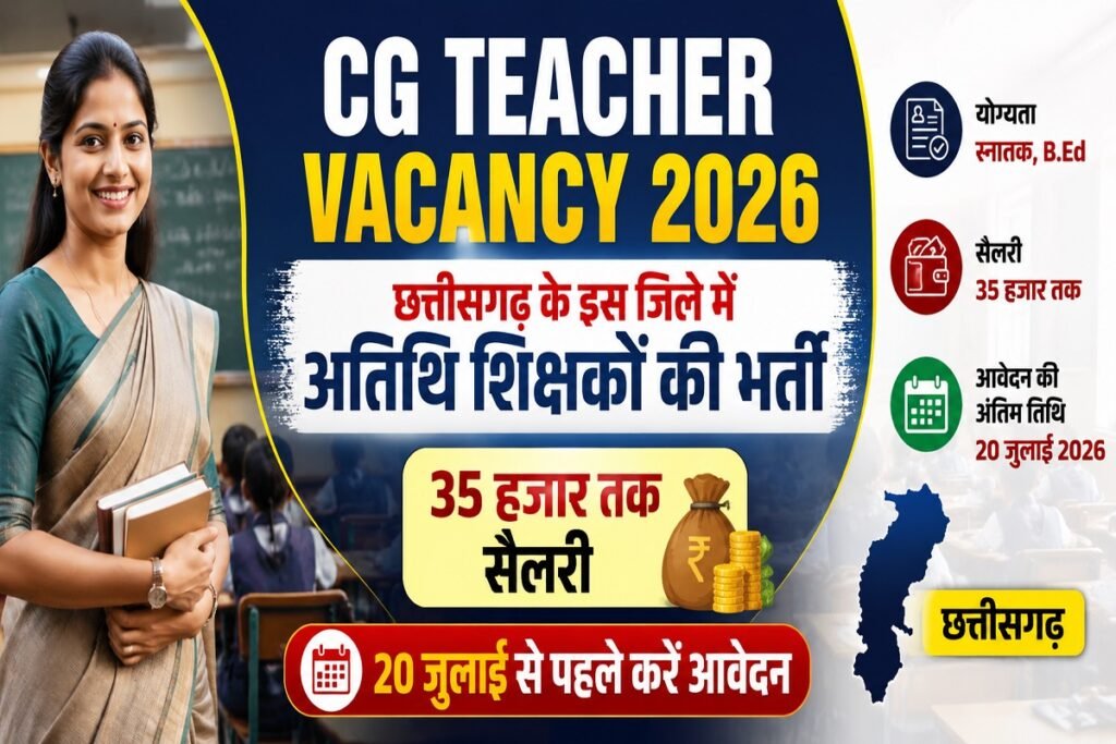 CG Teacher Vacancy 2026: छत्तीसगढ़ के इस जिले में अतिथि शिक्षकों की भर्ती, 35 हजार तक सैलरी, 20 जुलाई से पहले करें आवेदन