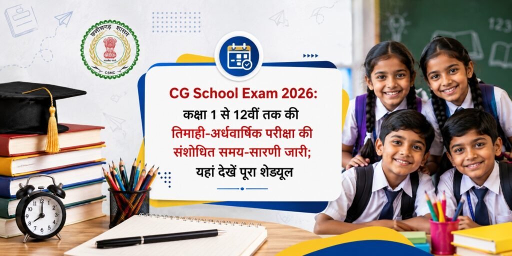 CG School Exam 2026: कक्षा 1 से 12वीं तक की तिमाही-अर्धवार्षिक परीक्षा की संशोधित समय-सारणी जारी; यहां देखें पूरा शेड्यूल