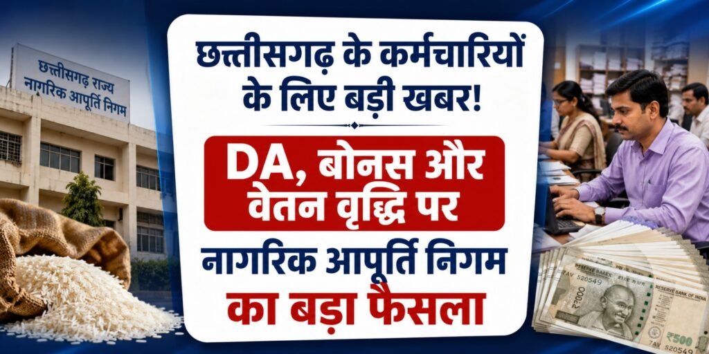 Dearness Allowance Hike: छत्तीसगढ़ के कर्मचारियों के लिए बड़ी खबर! DA, बोनस और वेतन वृद्धि पर नागरिक आपूर्ति निगम का बड़ा फैसला