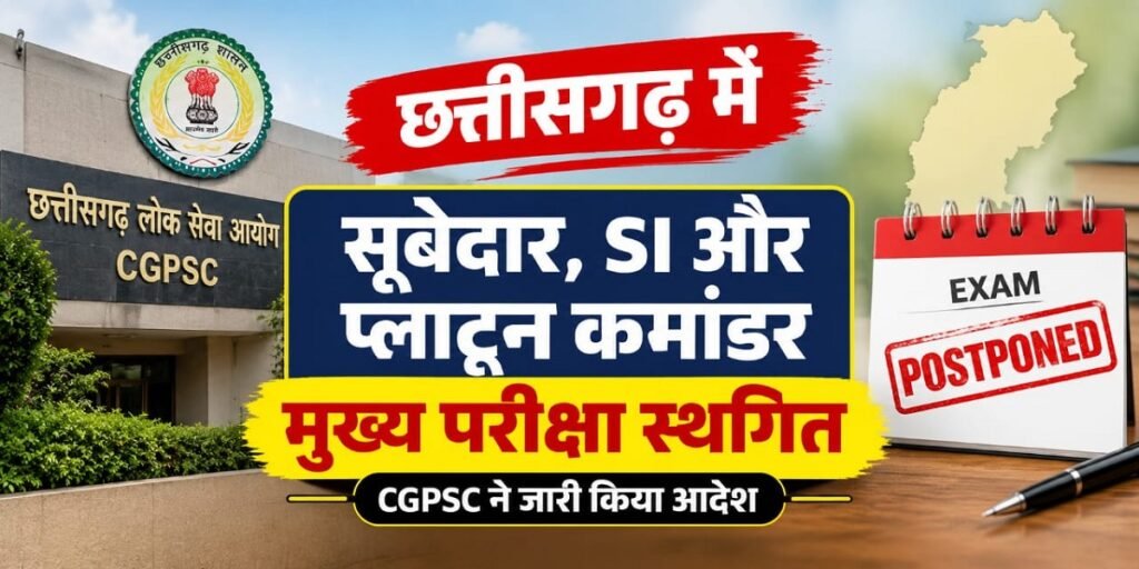 CGPSC SI Exam 2026: छत्तीसगढ़ में सूबेदार, SI और प्लाटून कमांडर मुख्य परीक्षा स्थगित, CGPSC ने जारी किया आदेश