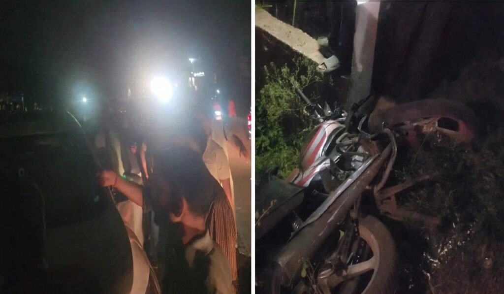 कार और बाइक में जोरदार टक्कर: दर्दनाक हादसे में महिला की मौत, युवक और दो बच्चे घायल